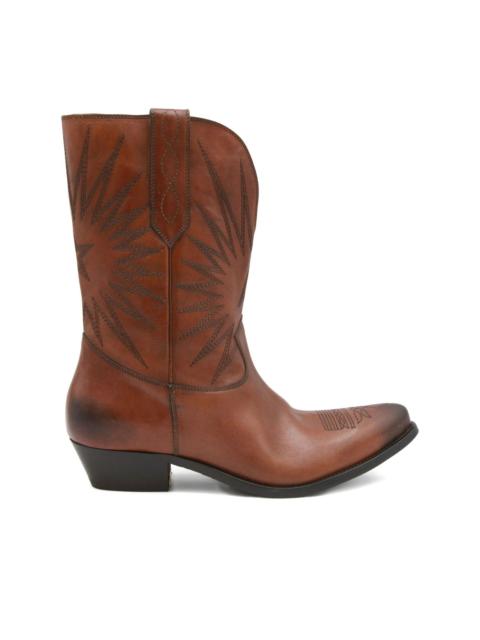 star-embroidered leather boots