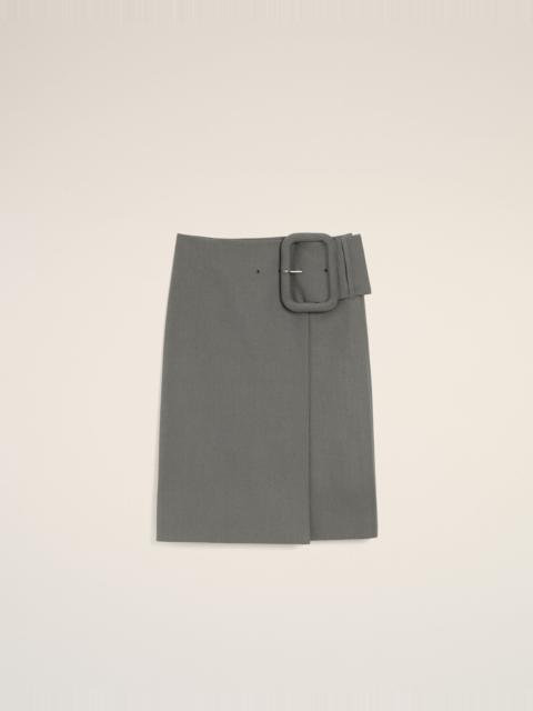 GREY NEW WOOL BIG BUCKLE BELTED MIDI SKIRT