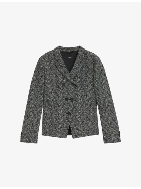 Double-Breasted Herringbone Cotton-Blend Blazer