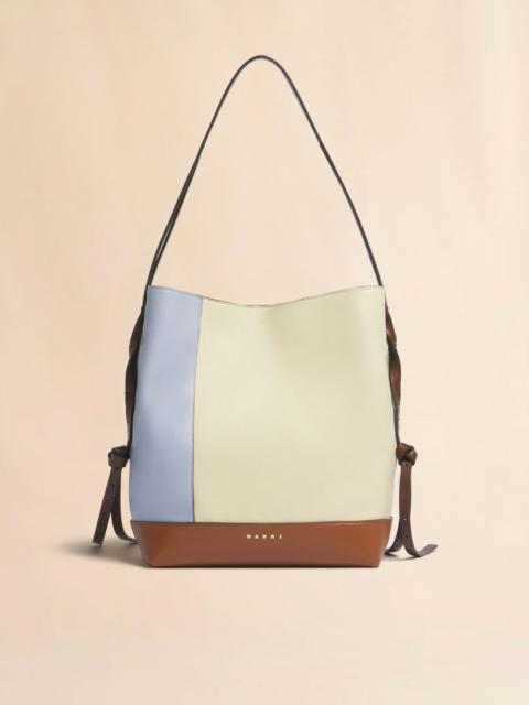 BLUE CREAM AND BROWN LEATHER POD 2.0 SMALL HOBO BAG