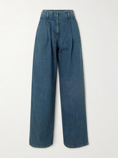 Embellished Pleated High-rise Wide-leg Jeans