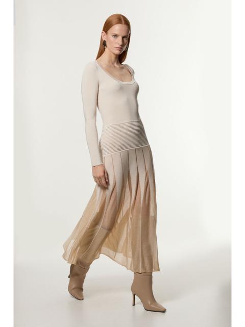 Slinky Knit Scooped Neck Sheer Detail Maxi Dress