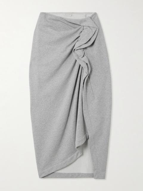 Gathered Ruffled Asymmetric Cotton-jersey Midi Skirt