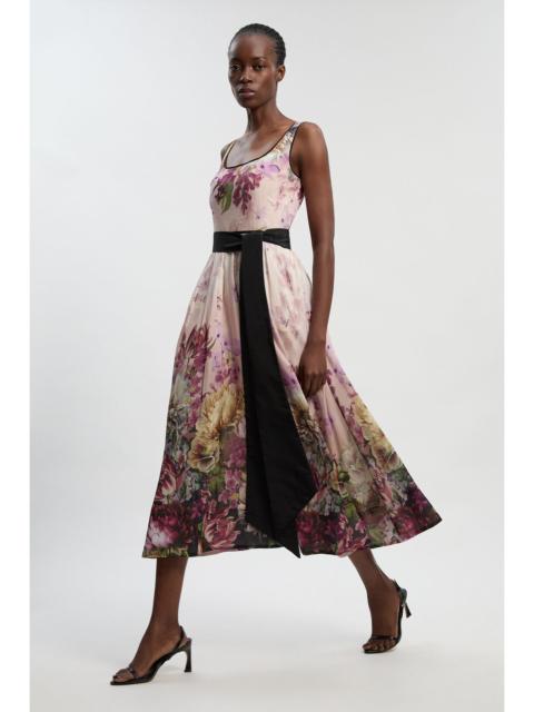 Floral Print Silk Cotton Strappy Woven Maxi Dress