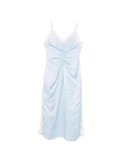 ruched lace-detail midi dress