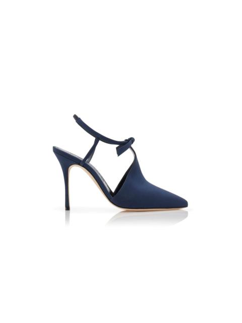 Navy Blue Crepe De Chine Ankle Strap Mules