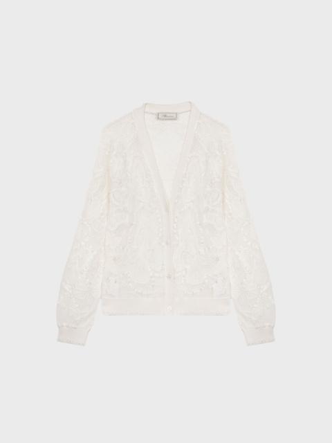 LACE POINT BUTTERFLY CARDIGAN WITH SATIN TRIMMINGS