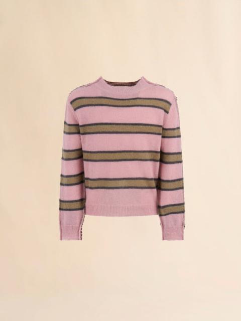 PINK STRIPED MOHAIR AND WOOL HALF-AND-HALF SWEATER