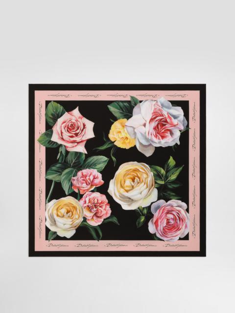 Rose and peony-print silk twill foulard (70x70)
