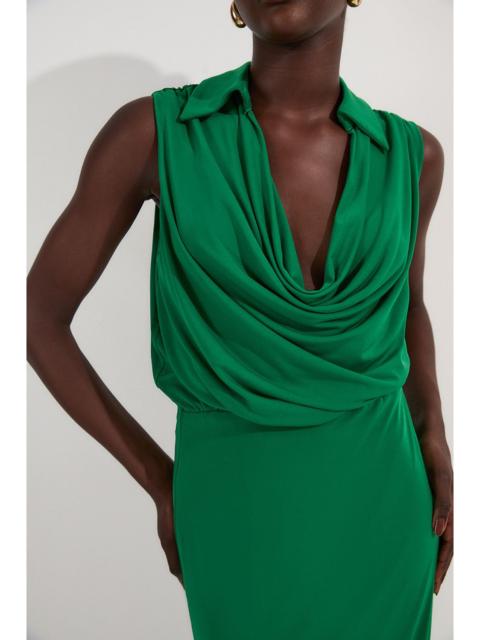 Drape Collared Crepe Maxi Dress