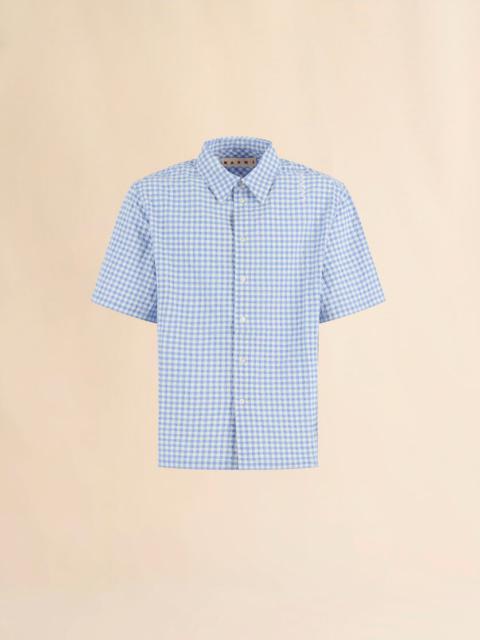 LIGHT BLUE AND WHITE SEERSUCKER CHECKED SHIRT