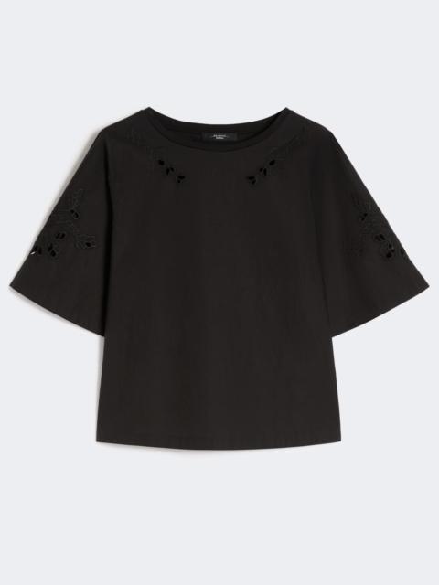Cotton-poplin top with embroideries - BLACK