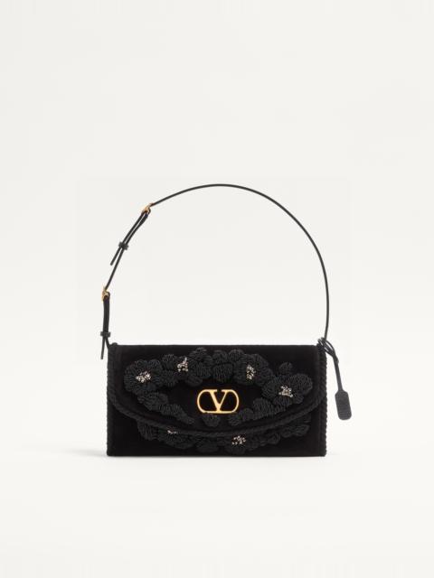 VALENTINO GARAVANI DEVAIN SMALL EMBROIDERED VELVET SHOULDER BAG