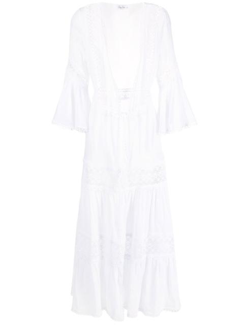 floral-lace embroidered V-neck dress