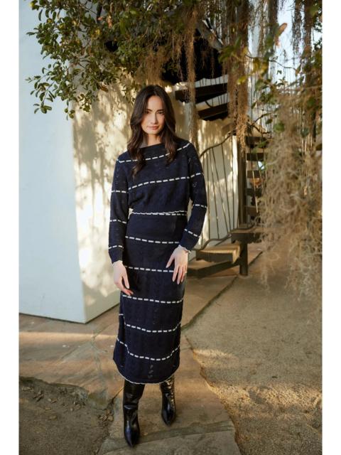 SKYLAR MIDI DRESS | DARK BLUE/IVORY