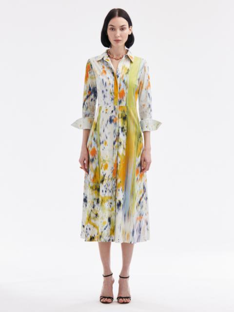3/4 SLEEVE ABSTRACT BRUSHSTROKE DRESS
