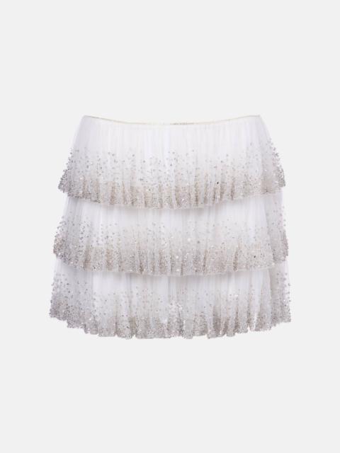 Evie beaded tiered tulle miniskirt
