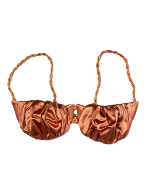 twisted-strap satin bikini top