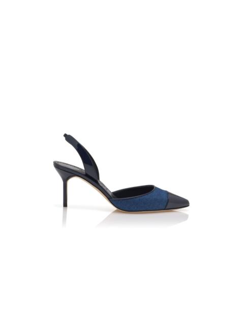 Navy Blue Linen Slingback Pumps