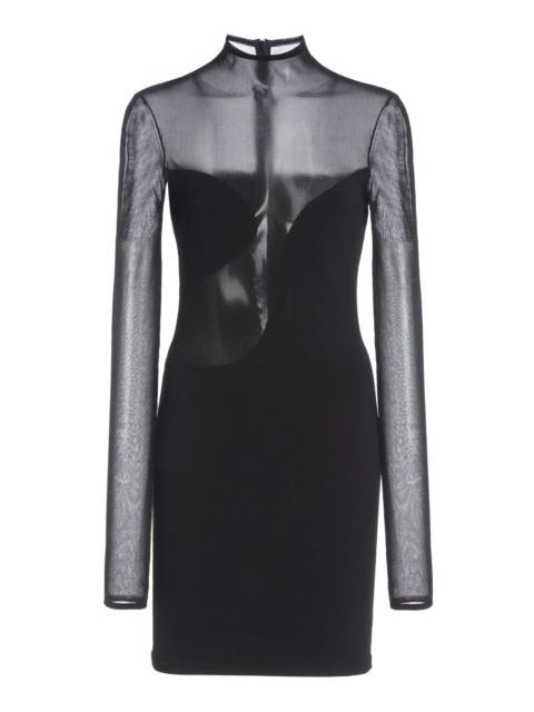 Asymmetric Illusion Mesh Mini Dress black