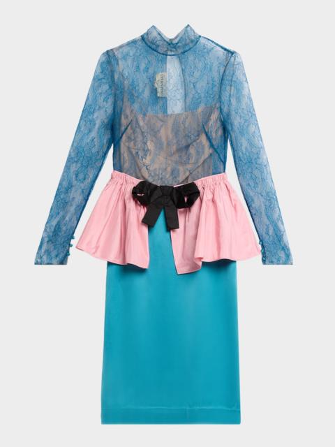 Lace Colorblock Peplum Dress