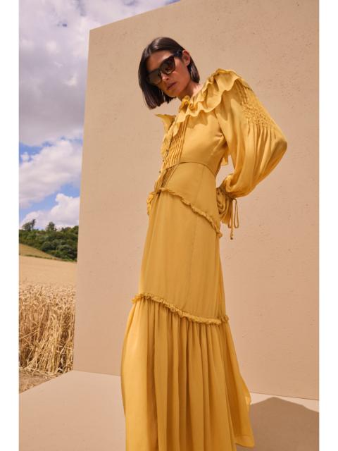 Ruffle Front Crinkle Georgette Woven Maxi Dress