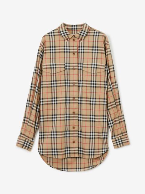 Vintage Check Stretch Cotton Oversized Shirt