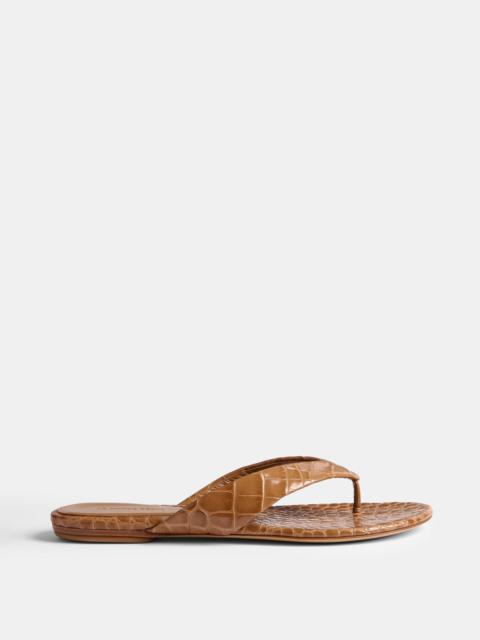 Flat Thong / Coco Brown Croc Effect Leather