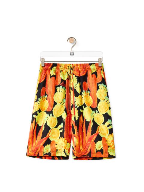 Cactus print drawstring shorts in silk