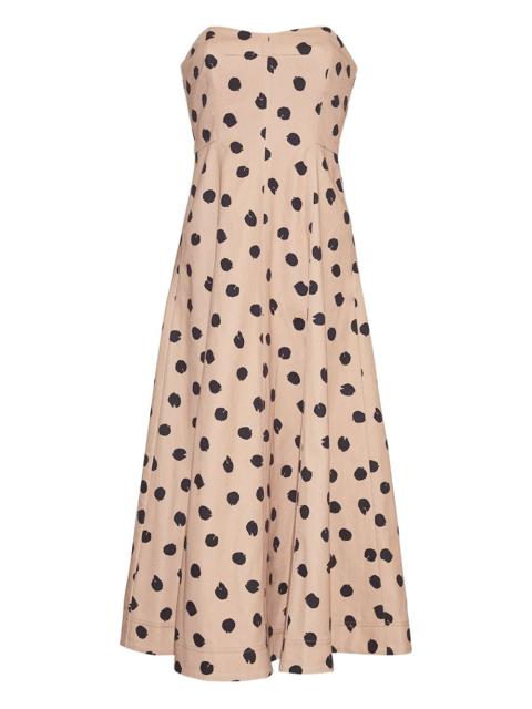 spots-print strapless midi day dress