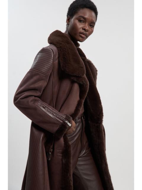 Petite Faux Shearling Biker Longline Coat