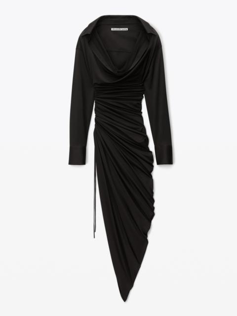 ASYMMETRICAL DRAPE DRESS IN SHEER JERSEY