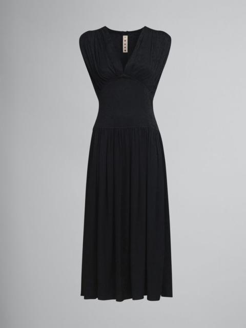 BLACK SILK JACQUARD MIDI DRESS