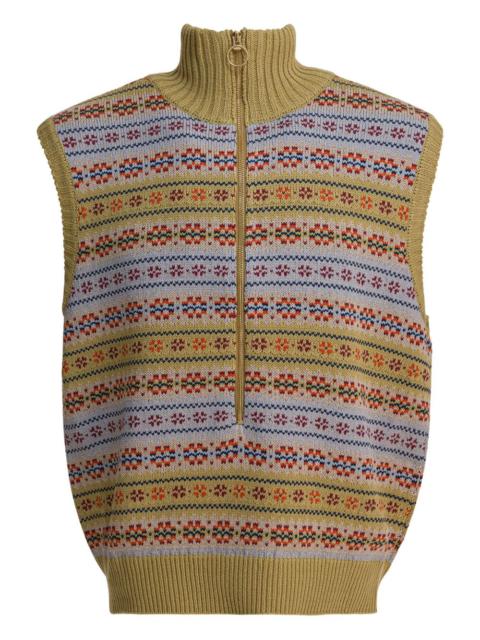 high-neck patterned gilet