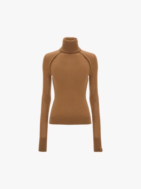 High Neck Jumper In Dark Camel