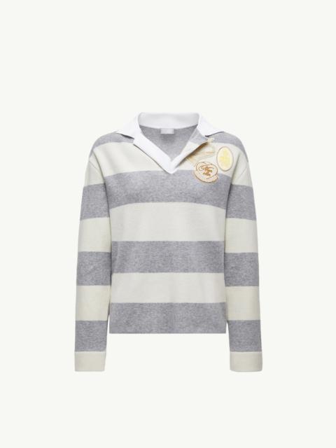 Striped Long Sleeve Wool Polo Shirt