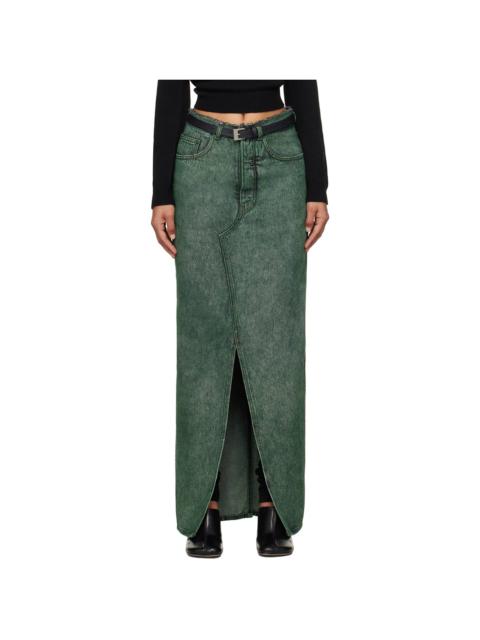 Green Long Denim Maxi Skirt