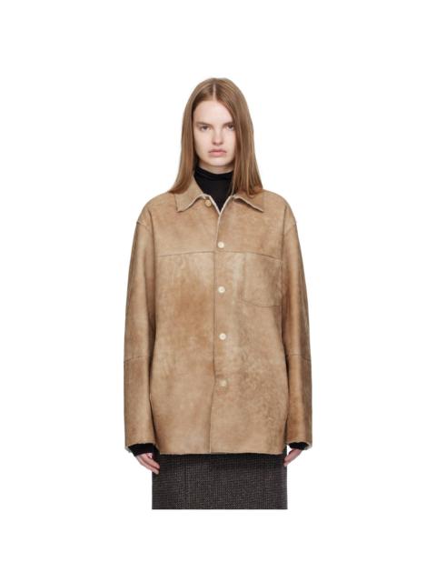 Beige Merino Mouton Shearling Shirt Jacket