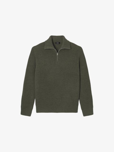DANIEL TRUCKER SWEATER - KHAKI QUARTER-ZIP SWEATER