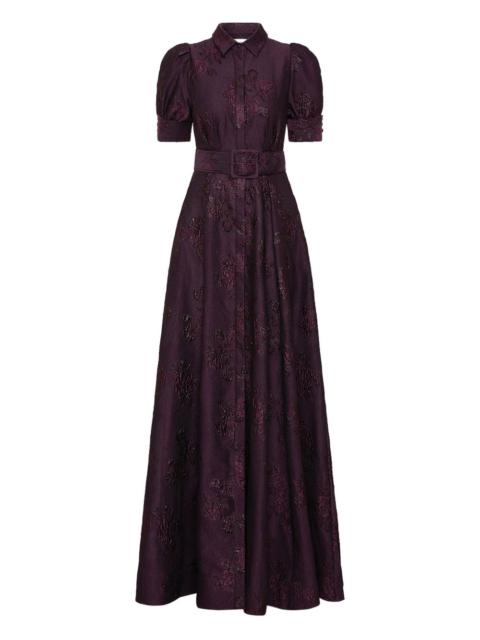 Afina puff-sleeve brocade gown