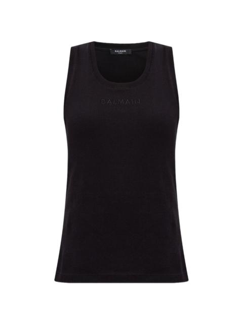 logo-embroidered ribbed tank top