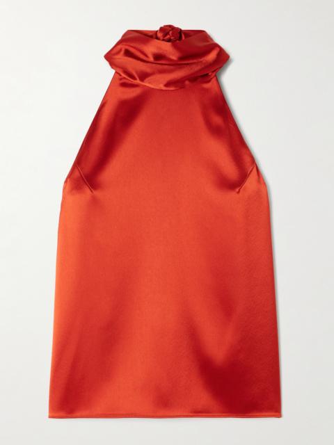 Sienna Bow-detailed Satin Turtleneck Top