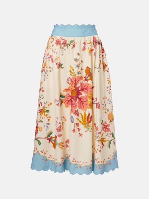 Floral Scarves linen-blend midi skirt