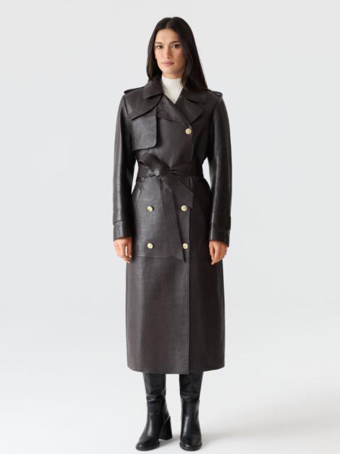 GAEL-NV Croc-Embossed Maxi Leather Trench Coat