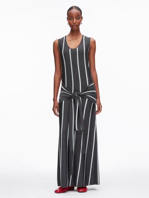 Stripe Midi Dress with Fringe Waist Tie