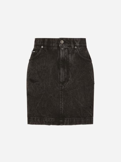 Washed denim miniskirt