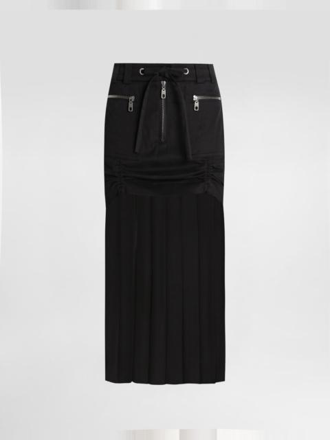 Twill midi skirt with chiffon