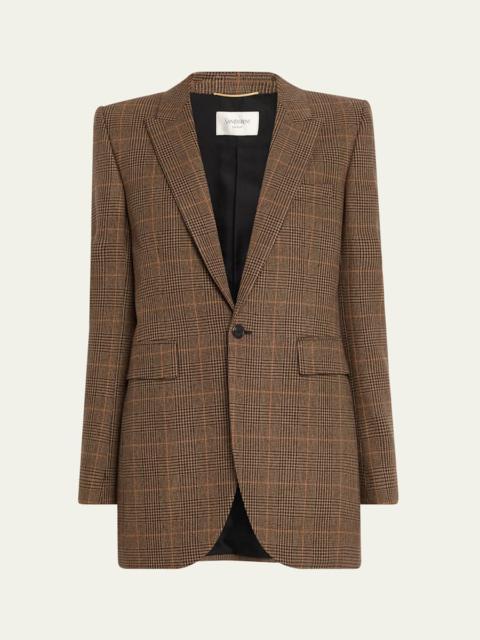 Single-Breasted Slim Houndstooth Plaid Blazer