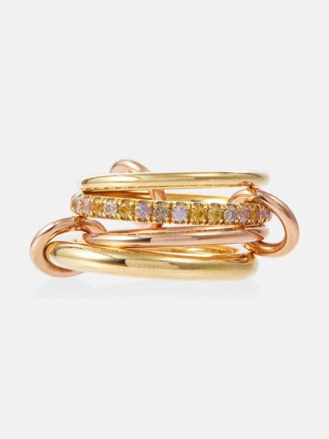 Nimbus 18kt gold and rose gold linked rings with sapphires and diamonds