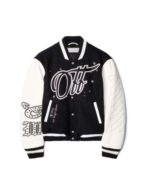 Black/white Wool Embellished Bling Stars Varsity